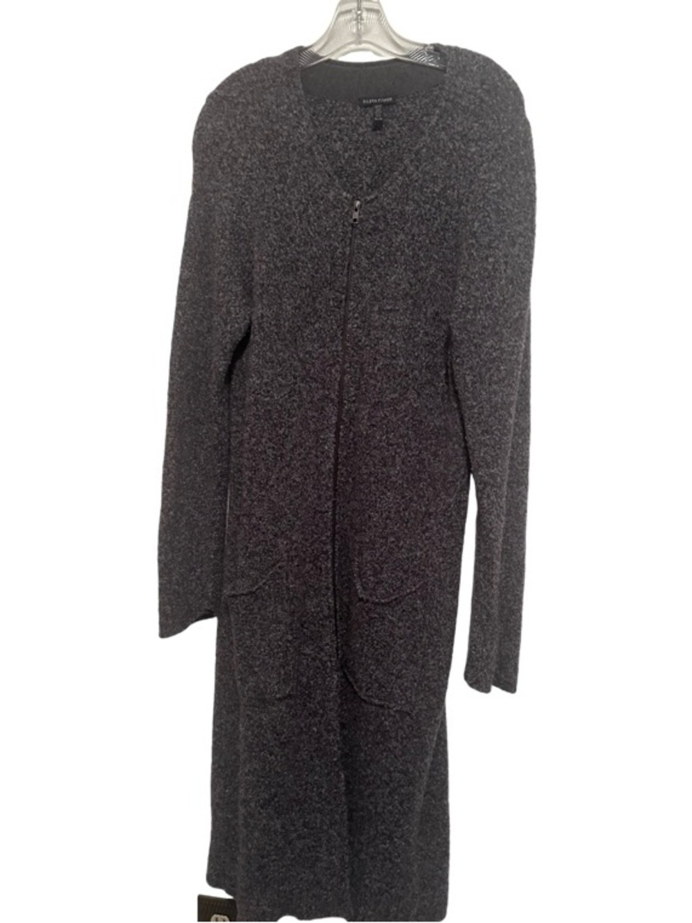 Eileen Fisher Merino Wool Zip Front Long Sleeve Below The Knees Cardigan Sweater